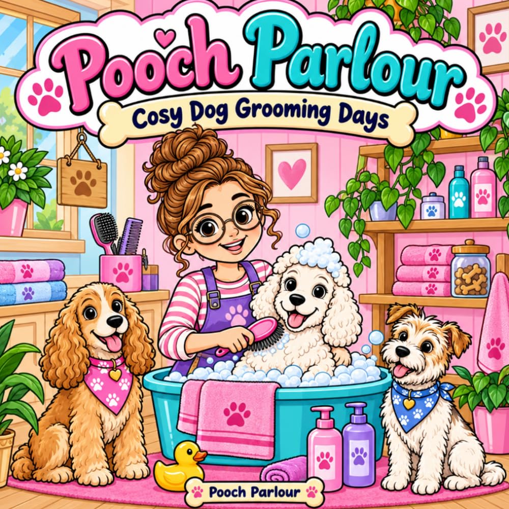 Cosy Dog Grooming Days — Pooch Parlour colouring book cover